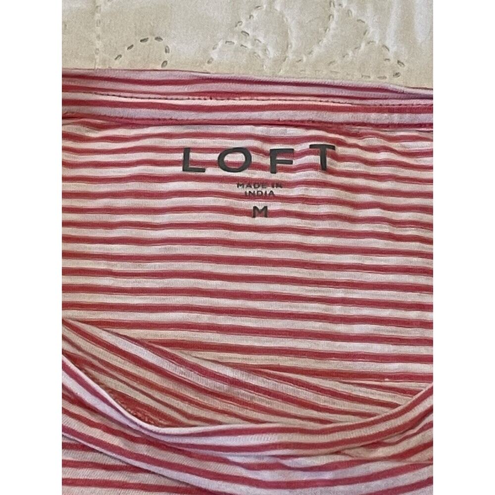 Loft Shirt Womens Medium Babydoll Striped Pink White Ruffle - Picture 5 of 6